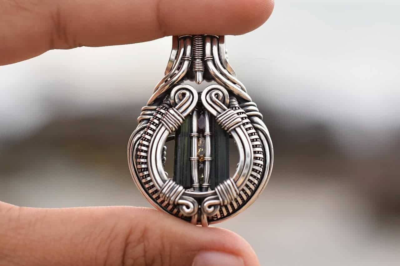 Tourmaline Silver Wire Wrapped Handmade Pendant