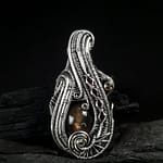 Black Sunstone Tourmalines & Silver wire pendant