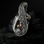 Black Sunstone Tourmalines & Silver wire pendant