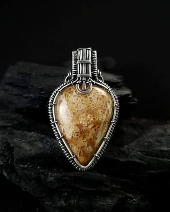 Fossil Coral & Silver wire pendant