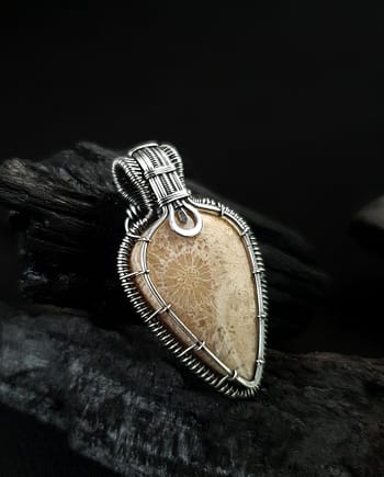 Fossil Coral & Silver wire pendant