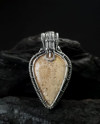 Fossil Coral & Silver wire pendant