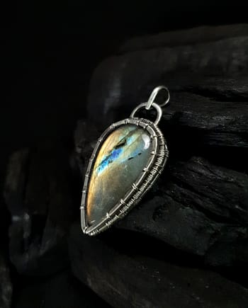 Orange Labradorite & Silver Pendant