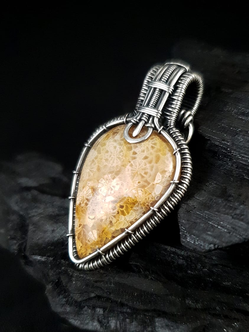 Fossil Coral & Silver wire pendant