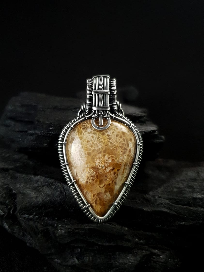 Fossil Coral & Silver wire pendant