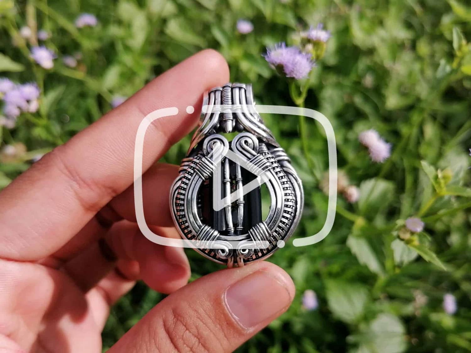 Tourmaline Silver Wire Wrapped Handmade Pendant