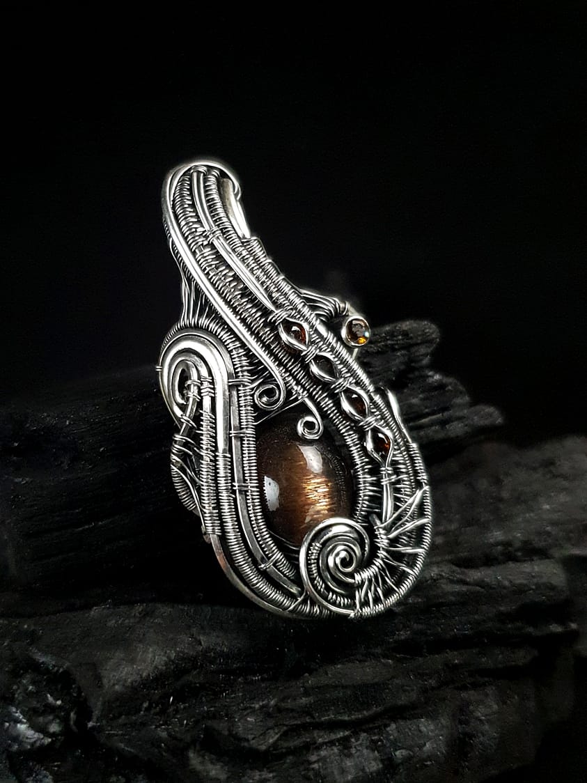 Pendentif Sunstone Noire Tourmalines & Argent