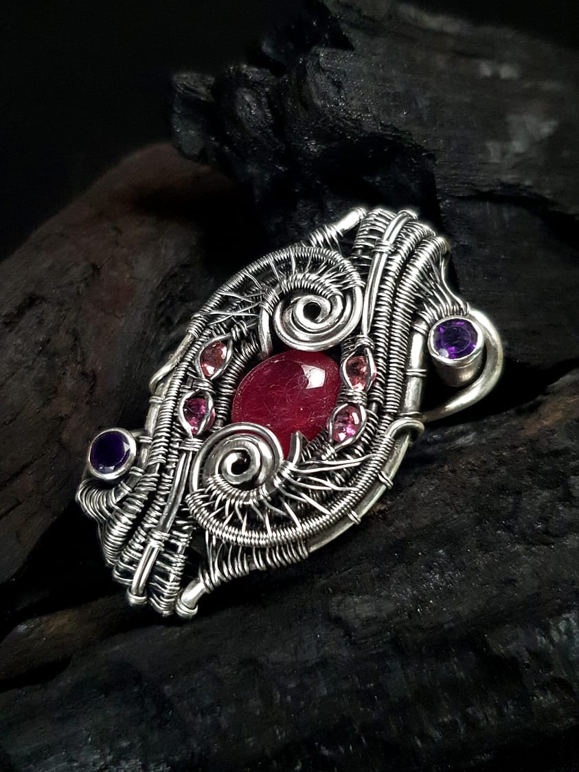 Ruby Tourmaline Amethyst & Silver pendant