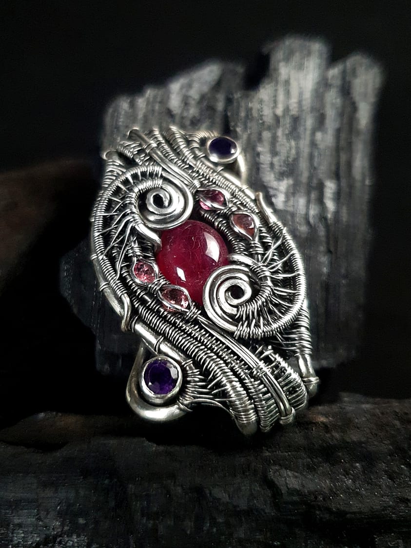 Ruby Tourmaline Amethyst & Silver pendant