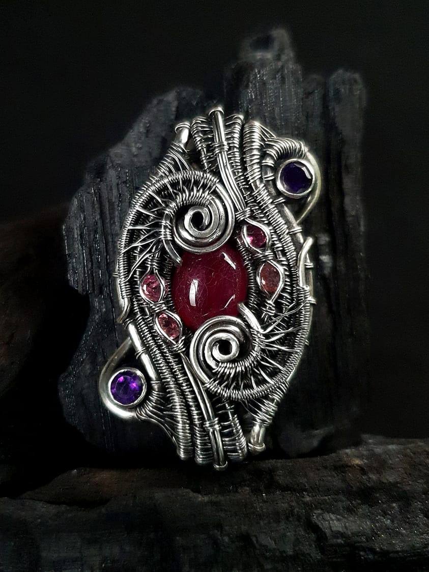 Ruby Tourmaline Amethyst & Silver pendant