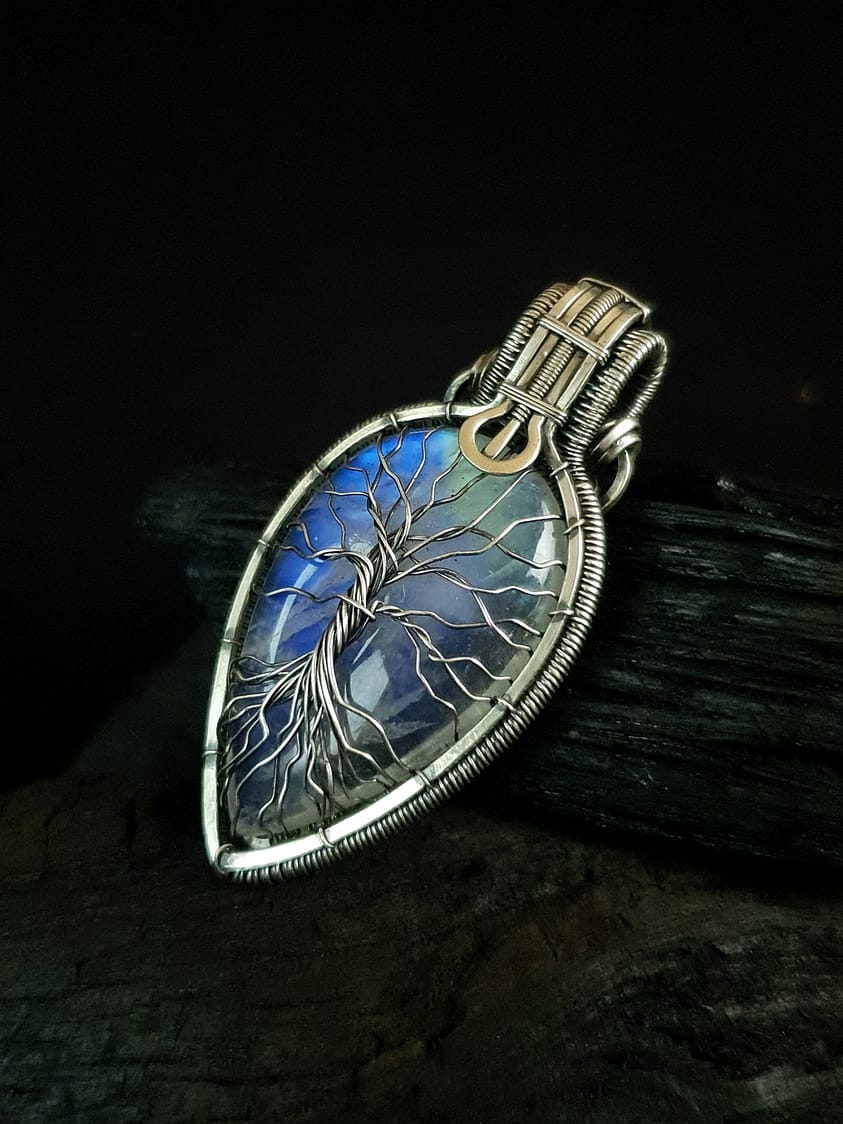 Tree of Life - Moonstone & Silver wire pendant