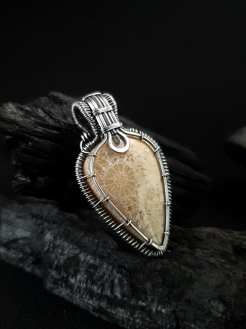 Fossil Coral & Silver wire pendant
