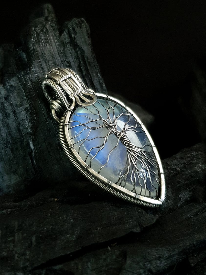 Tree of Life - Moonstone & Silver wire pendant