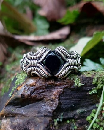 Black Spinel & Silver wire ring