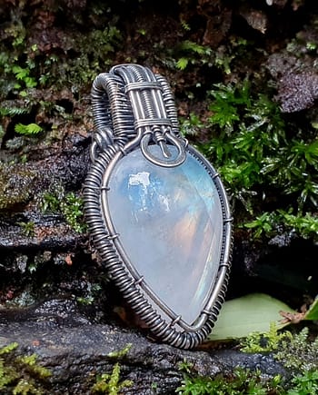Moonstone teardrop & Silver wire pendant