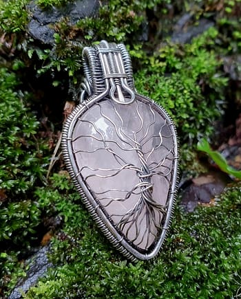 Tree of Life - Rosequartz & Silver wire pendant
