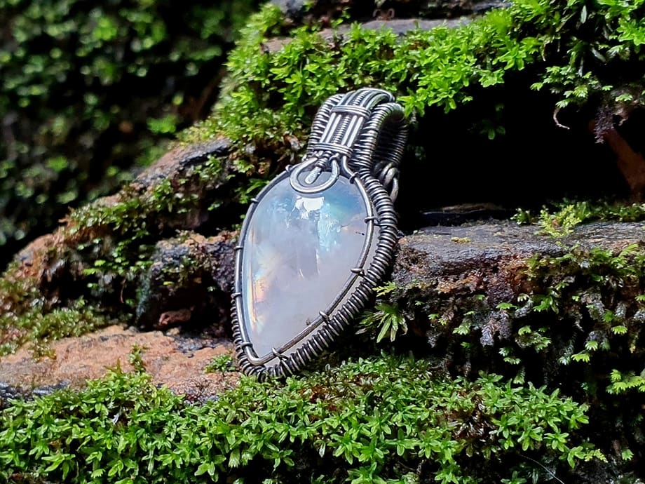 Moonstone teardrop & Silver wire pendant