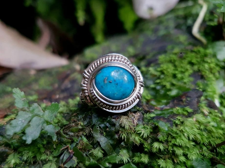 Blue Turquoise & Silver wire ring