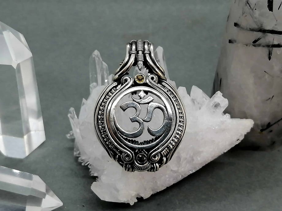 Om - Tourmaline & Silver wire wrapped handmade pendant