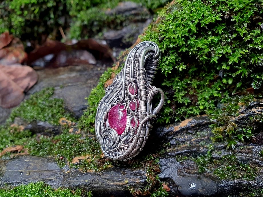 Ruby Tourmaline & Silver wire pendant