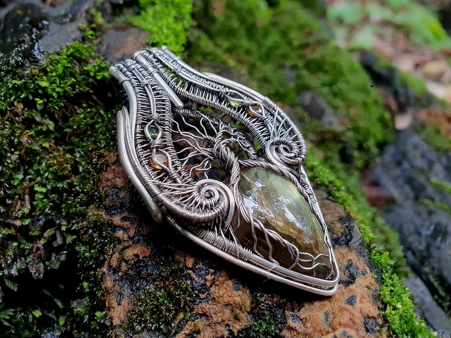 Tree of Life - Labradorite Tourmaline & Silver wire pendant