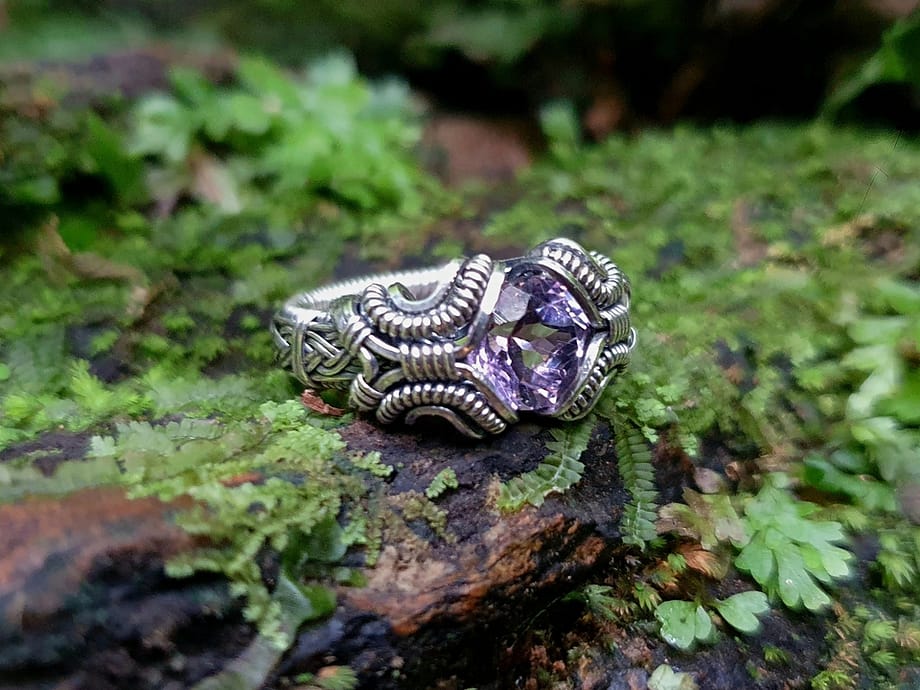Amethyst & Silver wire ring