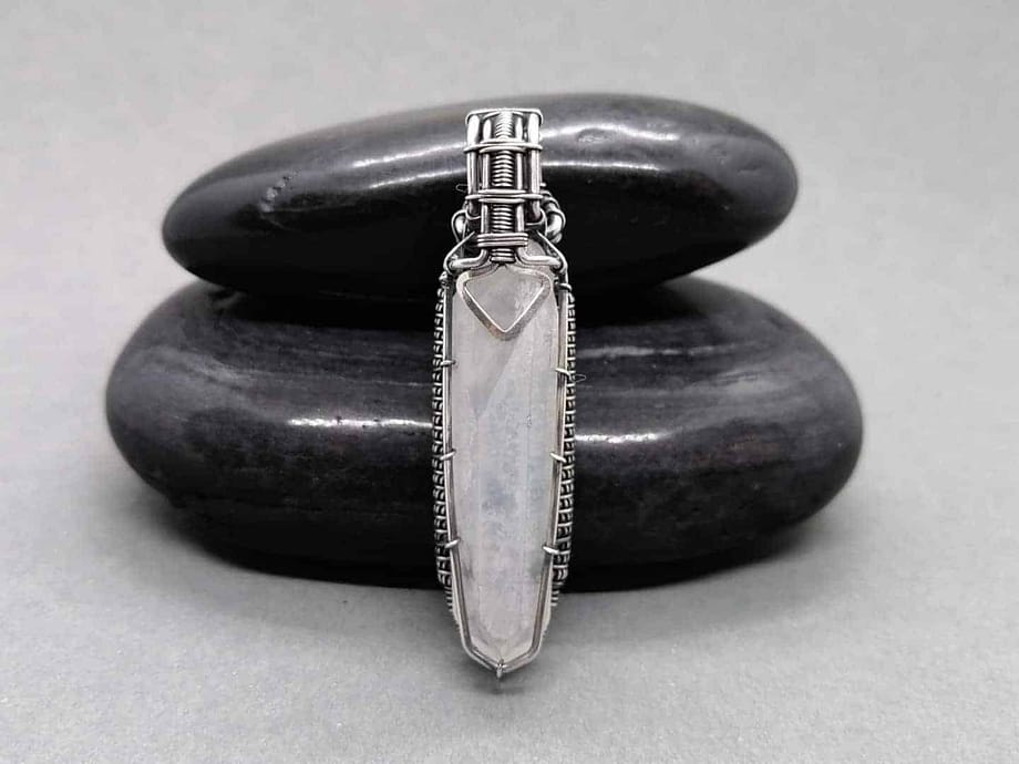 Aura quartz crystal & Silver wire wrapped handmade pendant