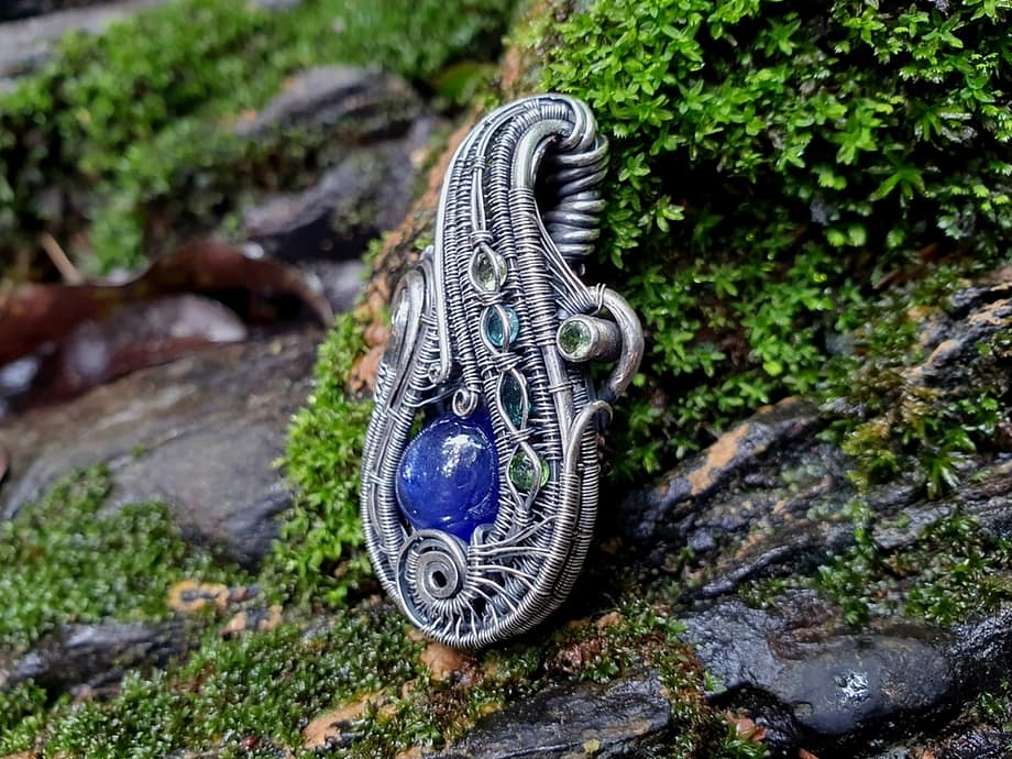 Sapphire Tourmalines & Silver wire pendant