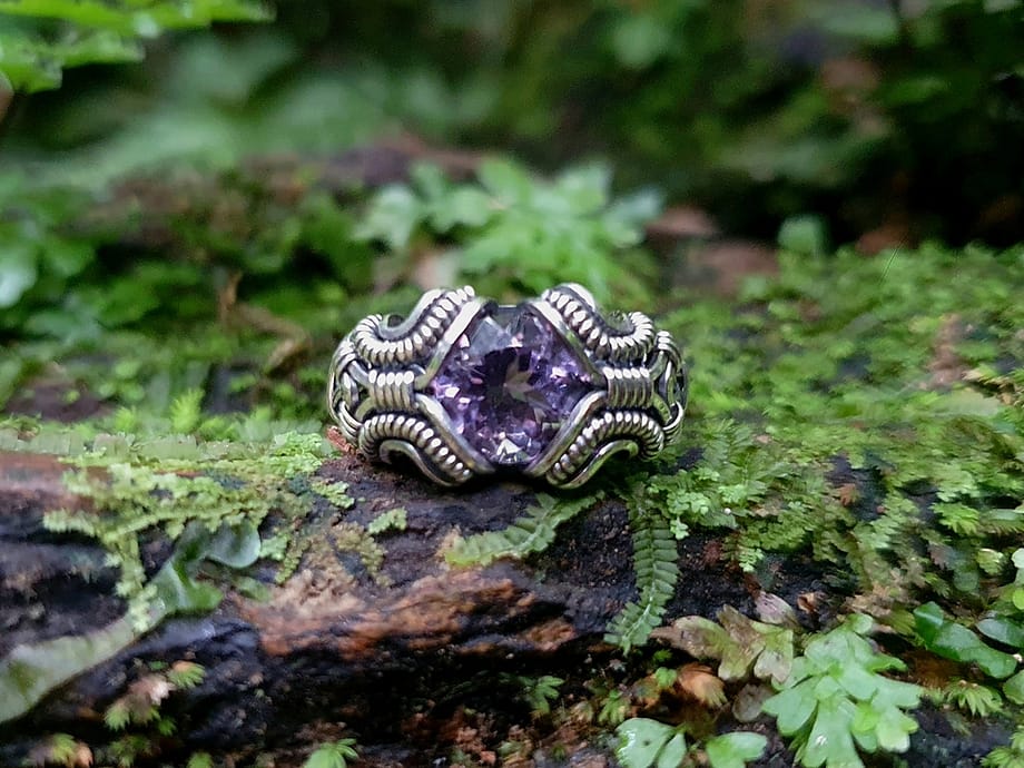 Amethyst & Silver wire ring